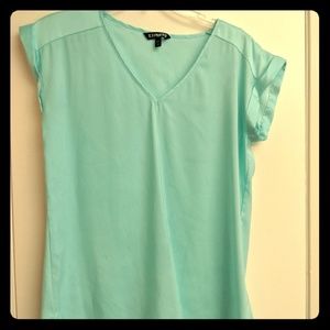Turquoise deep v-neck dressy tee